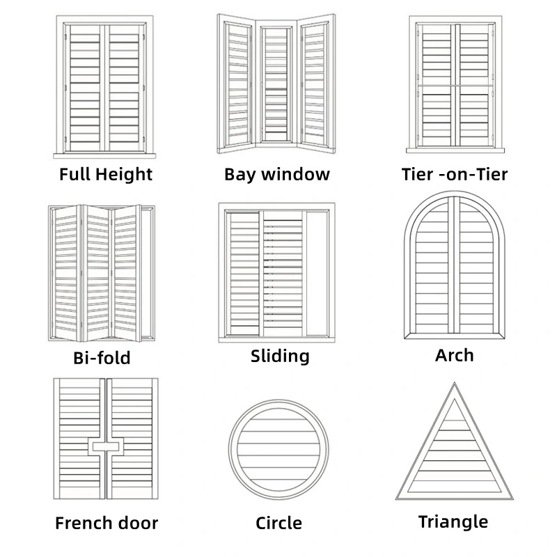 التصميم المصنع الصينى تصميم مخصص التصميم الداخلي القابل للضبط نافذة خشبية مغلاق