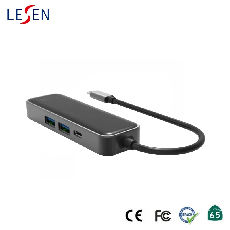 Nuevo diseño de tipo Multipuerto USB-C-C Hub USB3.0*2/RJ45 (1000Mbps) /pd de carga de 60W