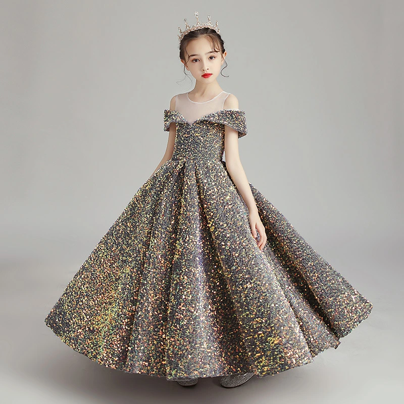 Yc404 Children's Wedding Dress Evening Dress Girls Sequins Show Princess Dress