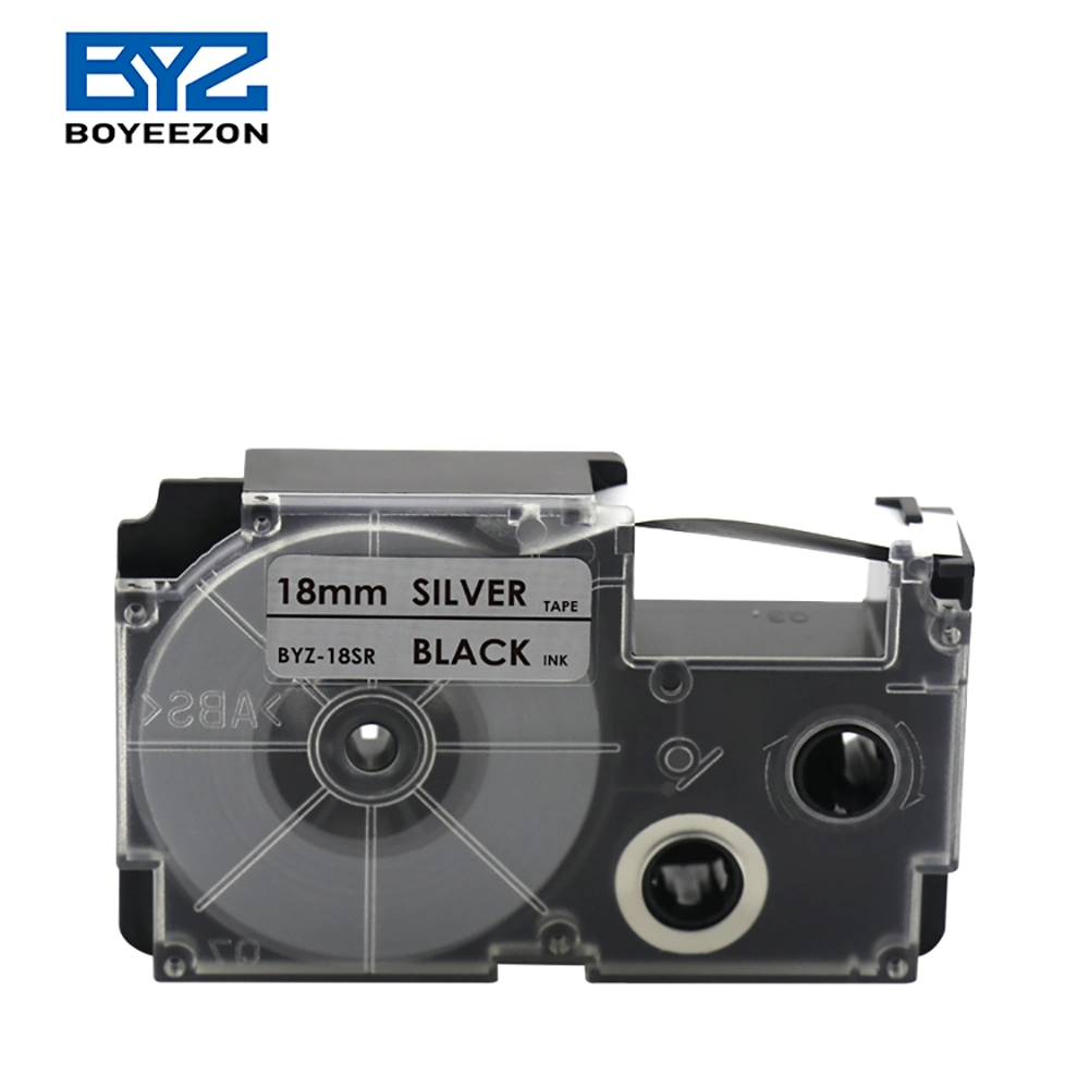 Byz-18sr Black on Silver 18mm*8m Compatible Casio Casse Tte Ribbon