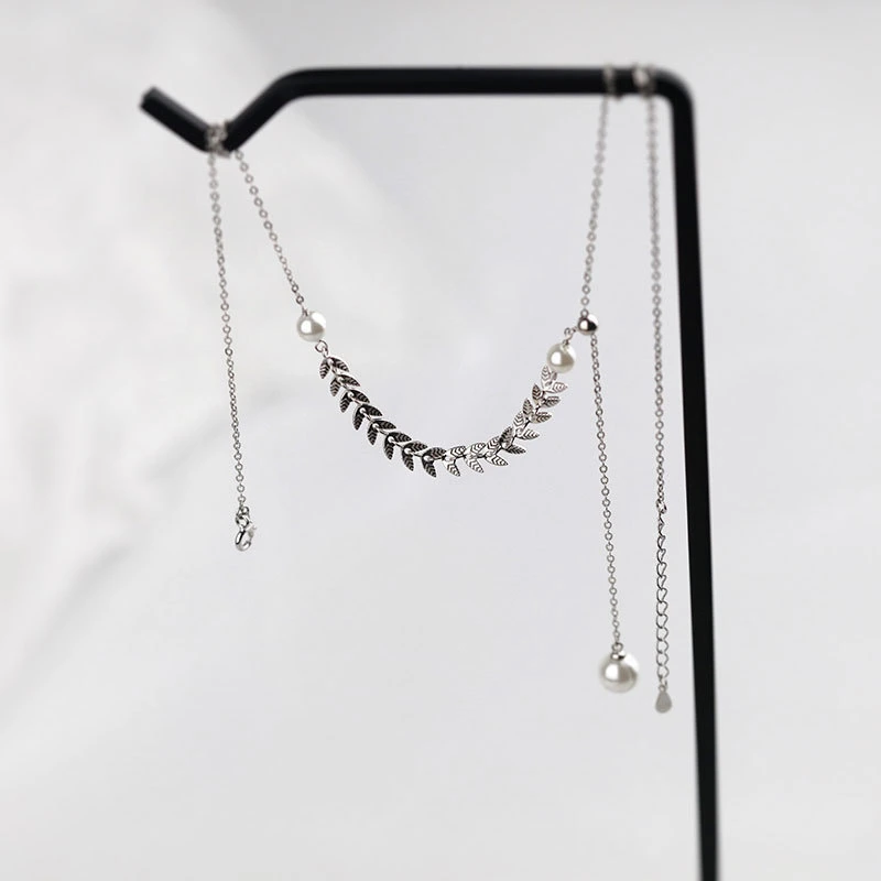 Nouvelle arrivée de bijoux en argent sterling S925 Conception simple élégant collier Choker blé oreilles Pearl