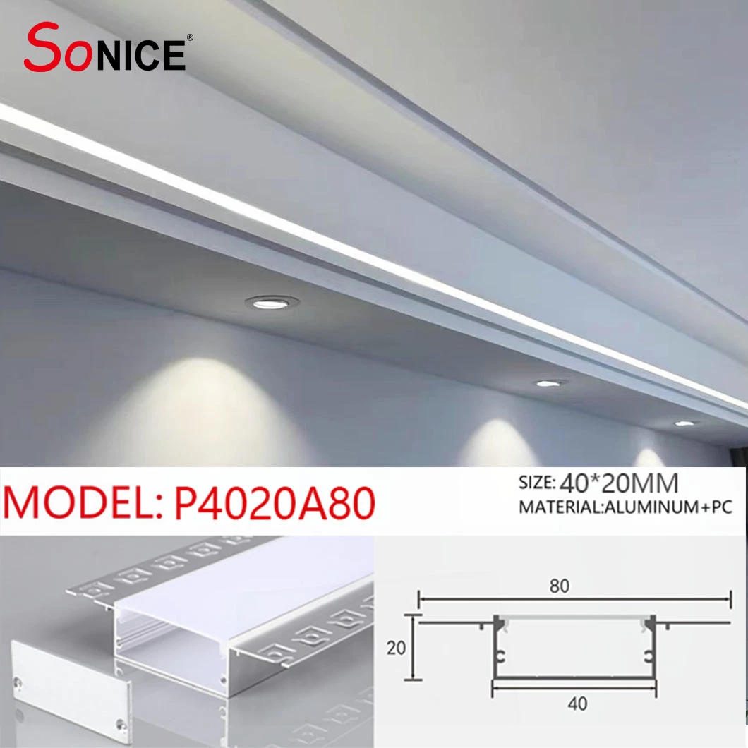 P4020A80W334 4020 Techo LED Empotrables estándar de Aluminio Perfiles de extrusión de paneles de yeso