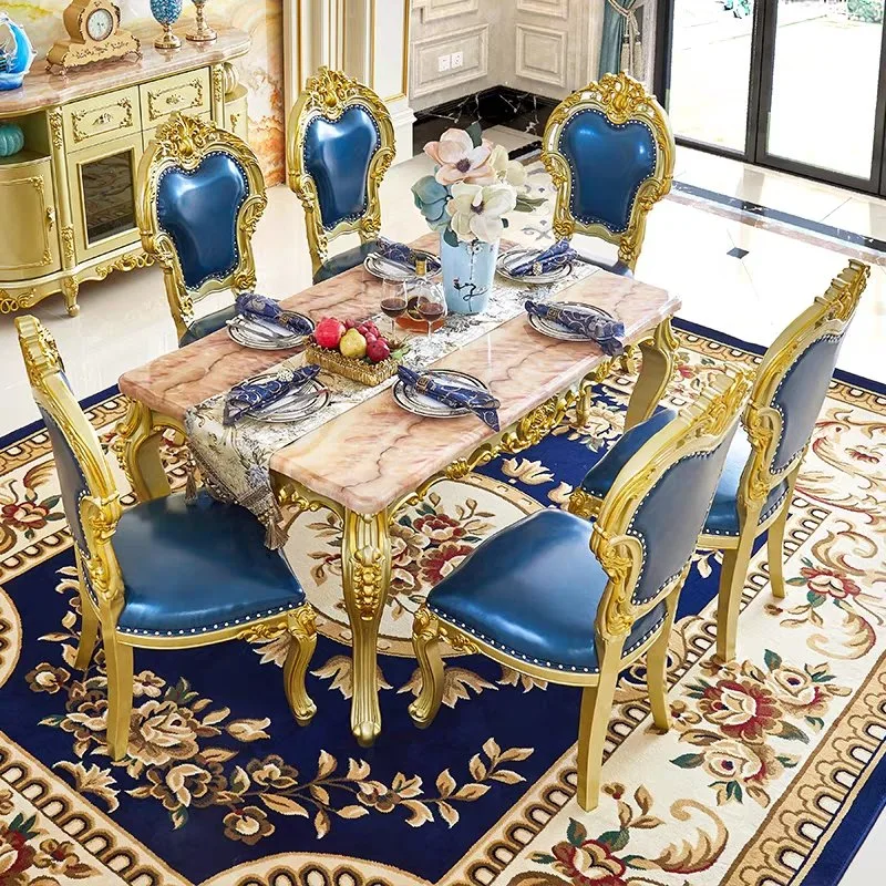 Vente en gros de bonne qualité bois Gold Edge Meubles de salle à manger en marbre dîner Ensemble de table