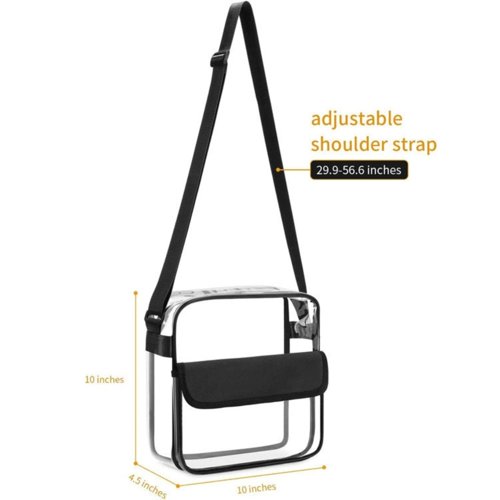 Sac à bandoulière transparent avec fermeture à glissière et sangle réglable Sacs transparents approuvés pour le stade pour femmes et hommes Ci23599