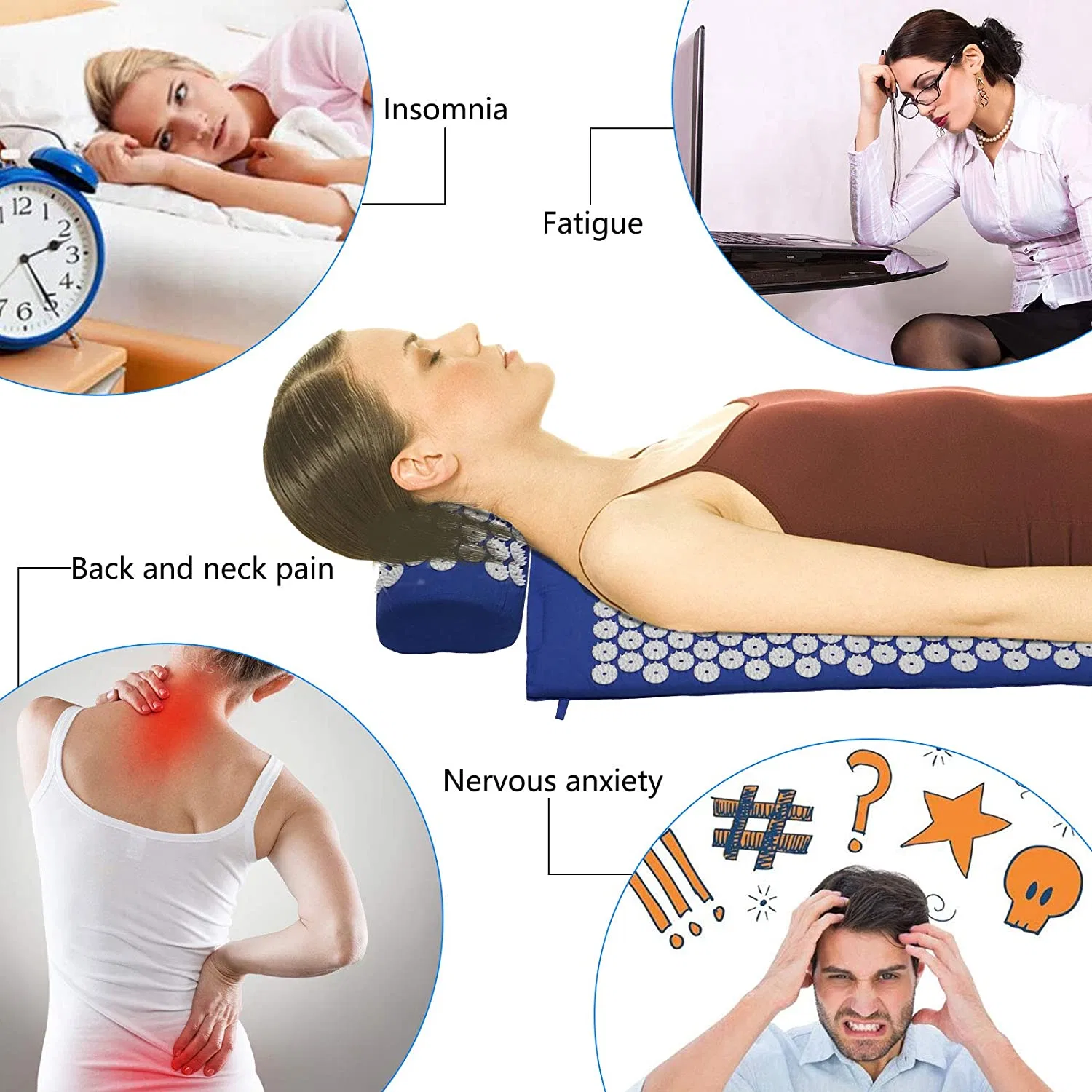 Withacupuncture Neck Pillow Body Pain Relief Acupressure Mat and Pillow Set