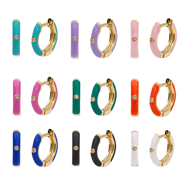 Fashion Jewelry Accessories Personality Multiple Color Option for Enamel Top Clip Hook Brass Gold Plated Statement Hoop Earrings