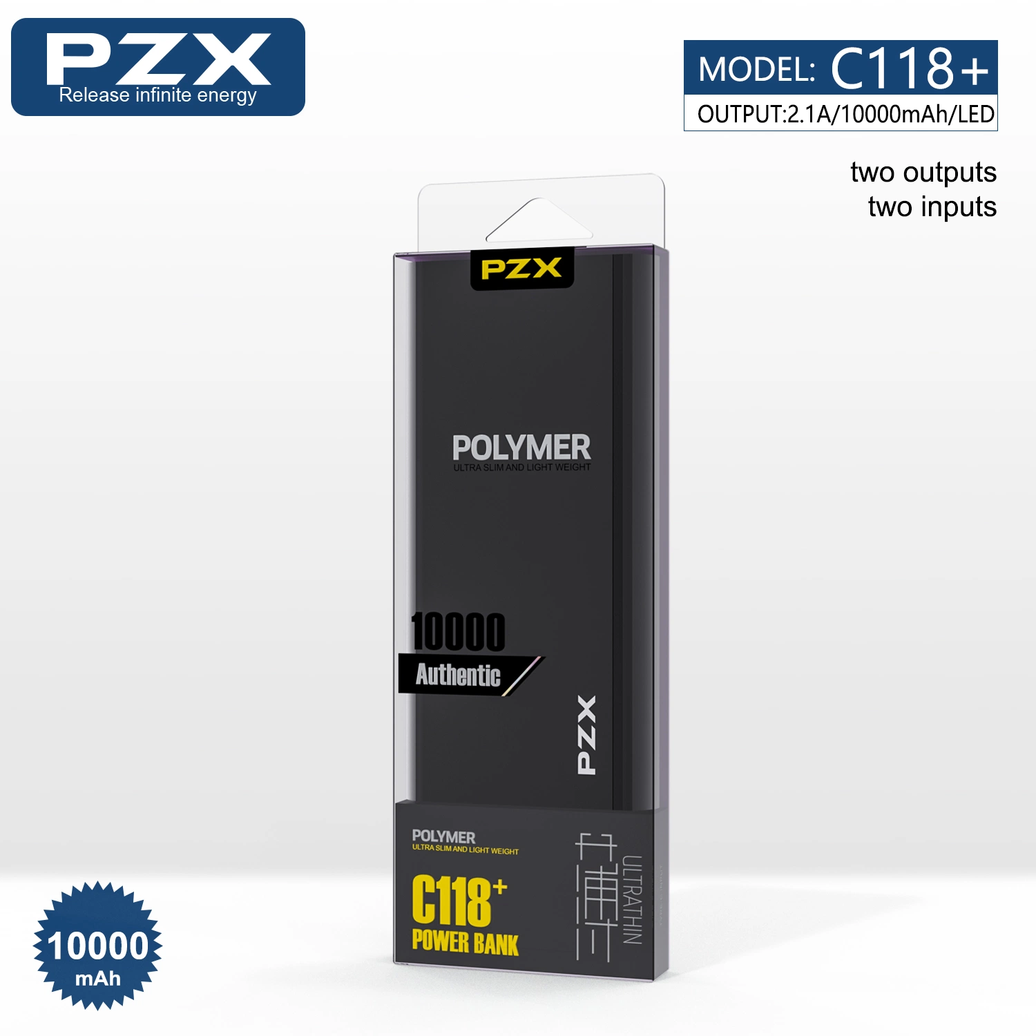 Bateria recarregável Pzx bateria de 10000 mAh para telemóvel carregar bateria portátil