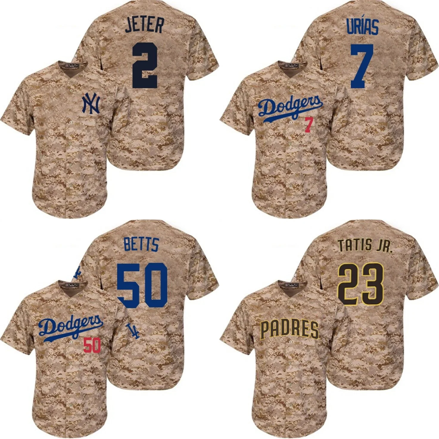 Bon marché New Camo Mlbi Dodgers Yankees Bravers Padres Authentic Custom Maillots Patch