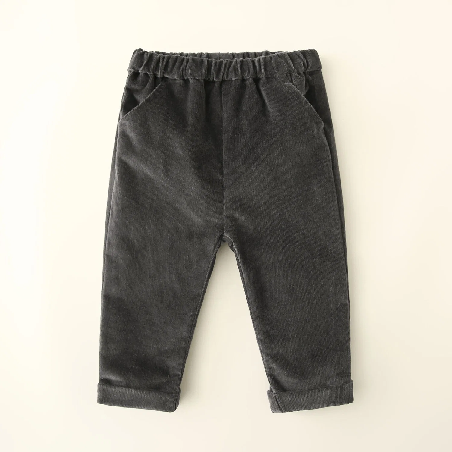 Baby Dark Grey Corduroy Pant Clothes with Fold Hem