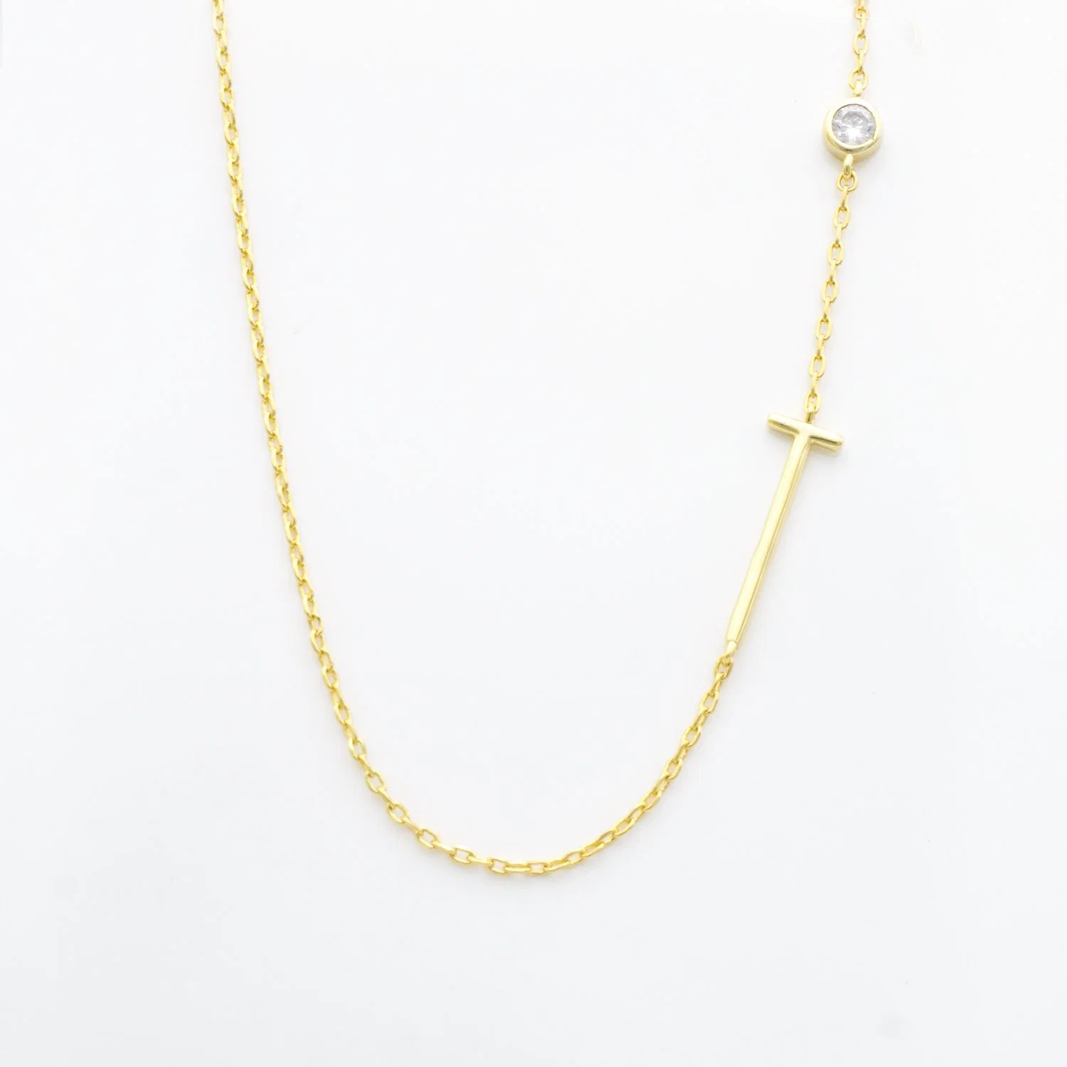 Design Simple Fashion 14K Gold Plated Silver Jewelry with T Necklace Wholesale/Supplier