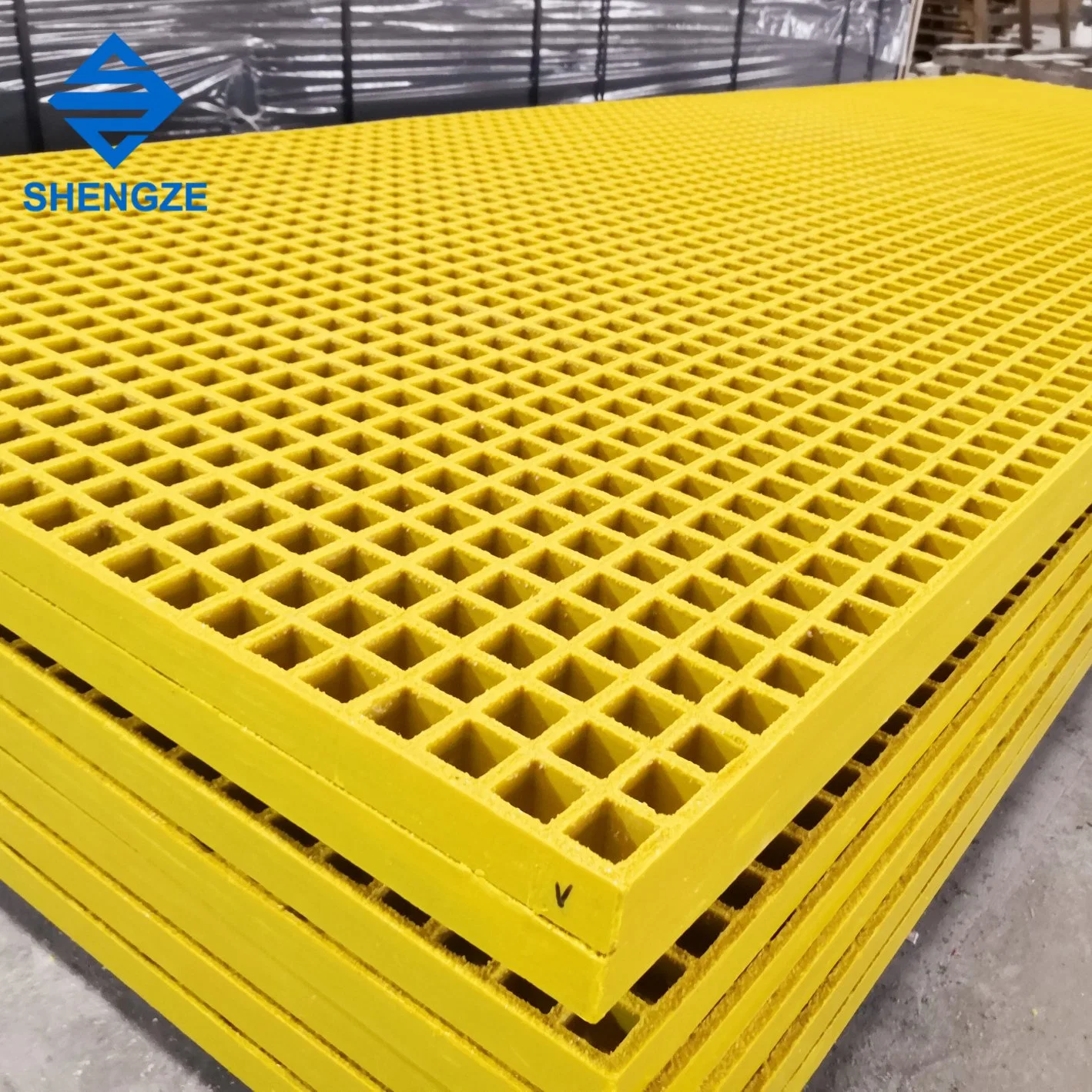 Mesh 38*38mm FRP GRP Fiberglass Plastic Molded Antiskid Heavy Duty Load Grating Sheet for Ditch Cover/Equipment Platform