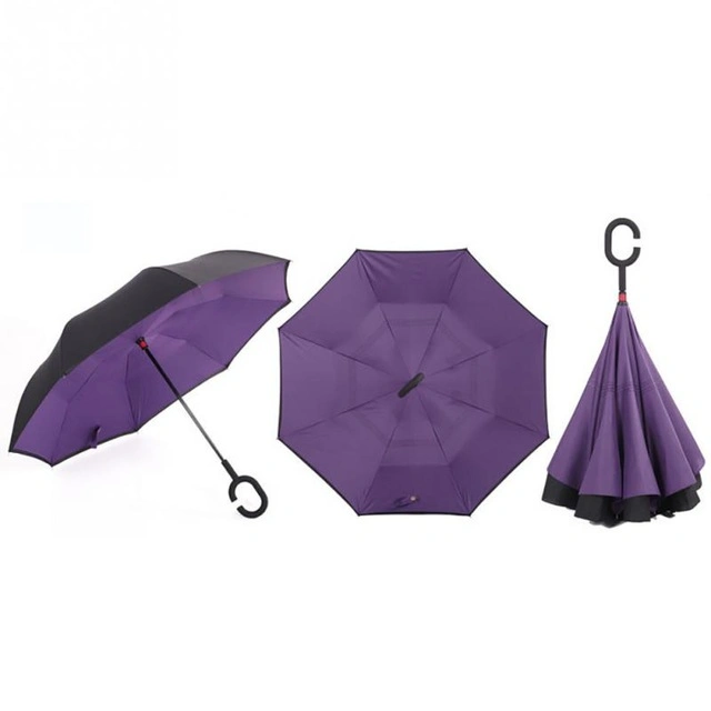 C-Hook Hands Windproof Reverse Folding Double Layer Inverted Umbrella Self Stand Inside out Rain Protection Umbrella