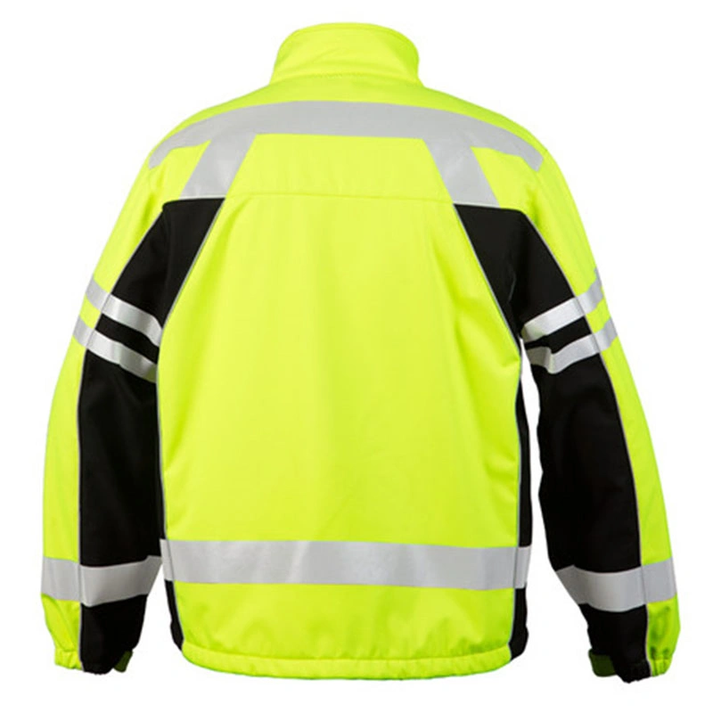 Reflective Security Uniforms Hi Vis Yellow Black Two Tone Softshell Jacket Safety Workwear