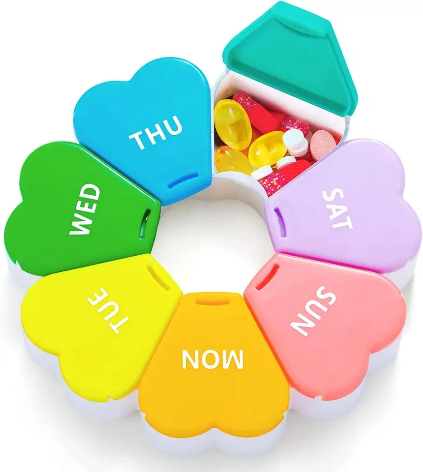 Cute Weekly Pill Box 7 Day Round Floral Pill Case Organizer 1 Time a Day Rainbow Pill Container Once Daily