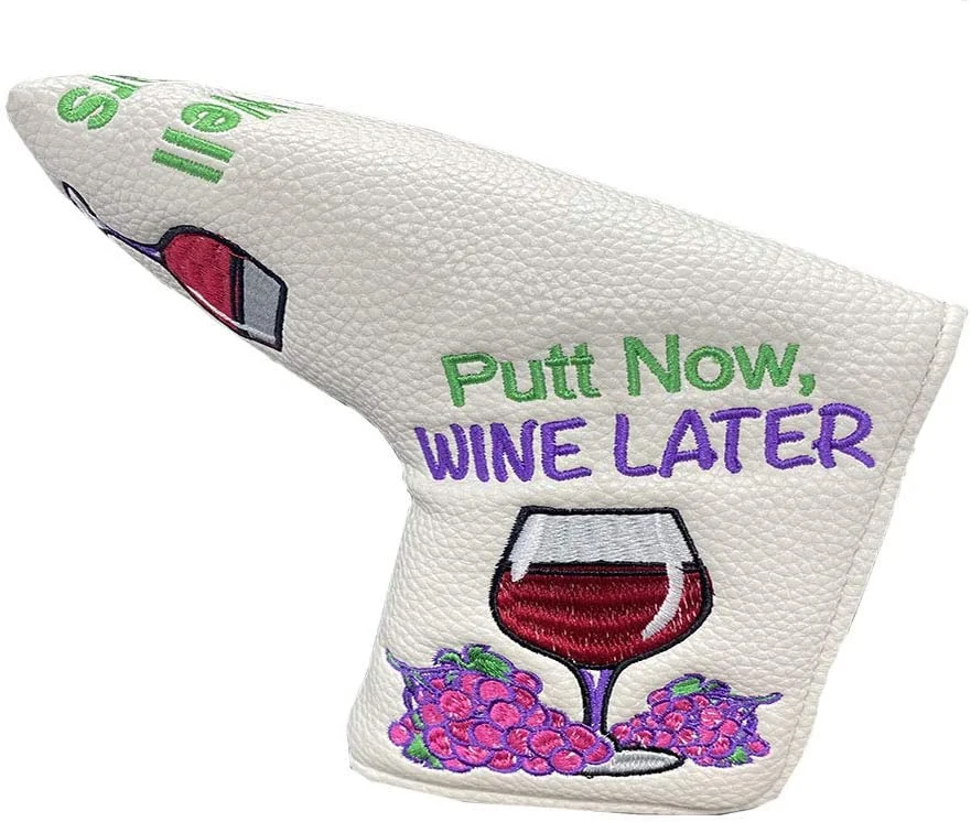 Custom Wine Glass Logo Golf Putter Cover PU Leather Golf Blade Putter Cover