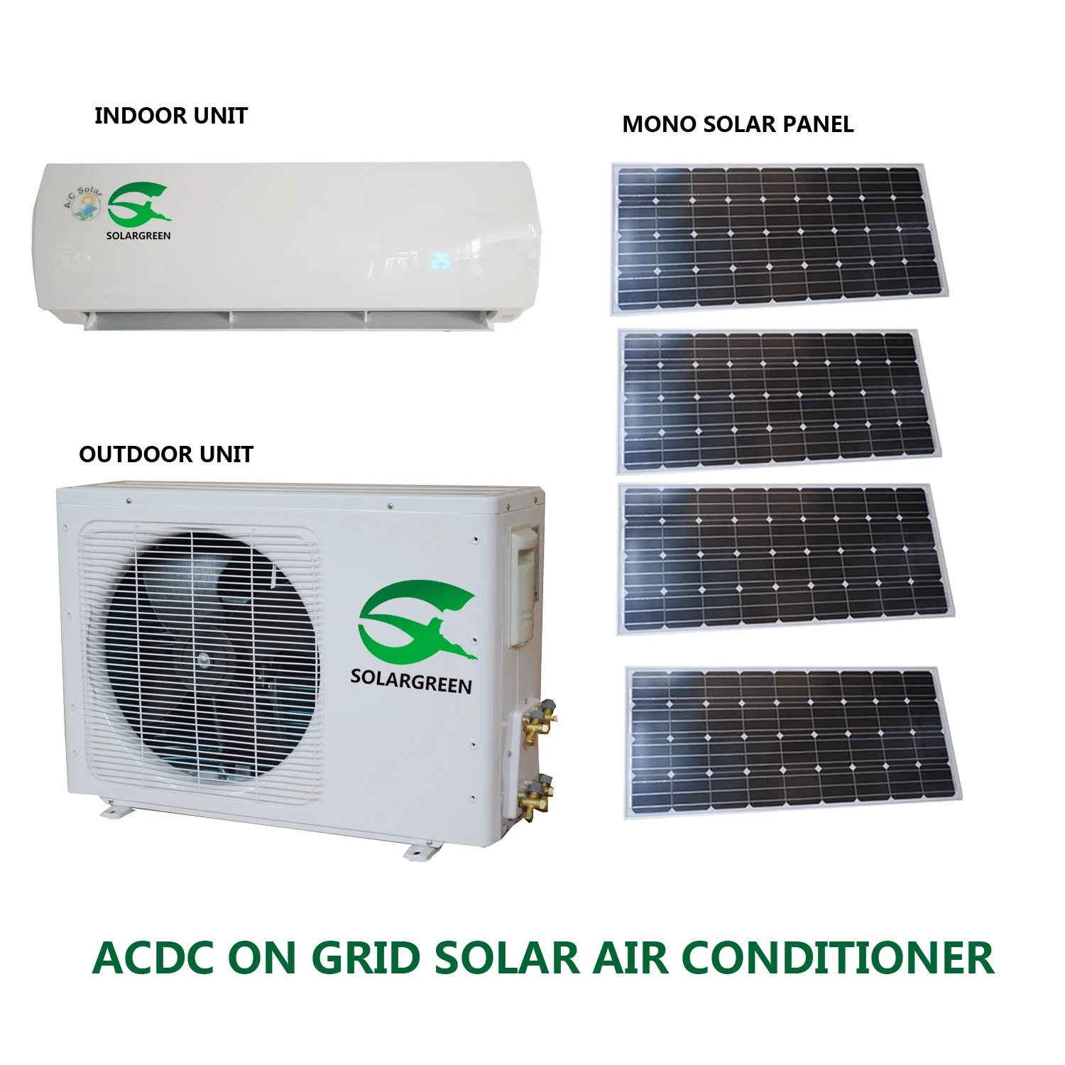 12000BTU/18000BTU Aire acondicionado de panel solar de inversor ACDC montado en pared dividida