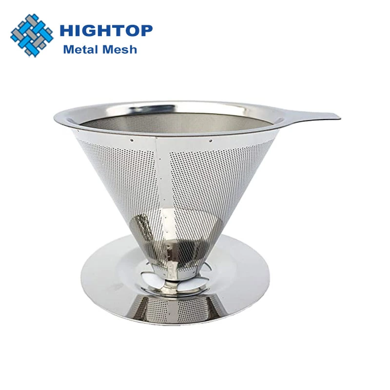 Reusable Food Grade Stainless Steel Double Layer Mesh Pour Over Coffee Dripper Filter for Home Coffee Maker