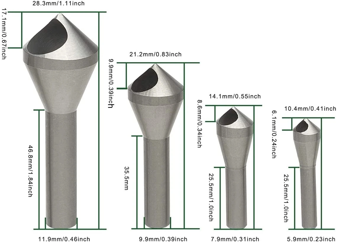 4pcs herramienta de avellanado para chaflán HSS (4241) Juego de herramientas de desbarbado de metal Taladro de madera