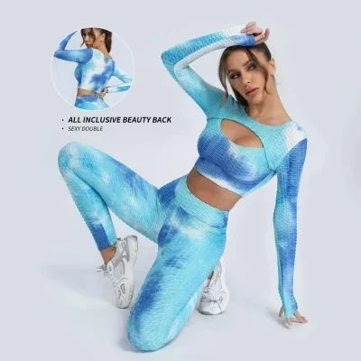 Mode Damen Langarm Tops Activewear Leggings Set Langarm Hose Yoga Anzüge Sportbekleidung