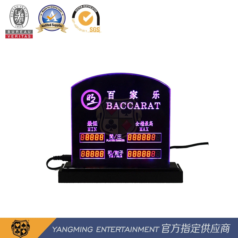 Baccarat Texas Club Customized Gaming Table Acrylic Engraving LED Electronic Bet Limit Red Card Ym-LC02