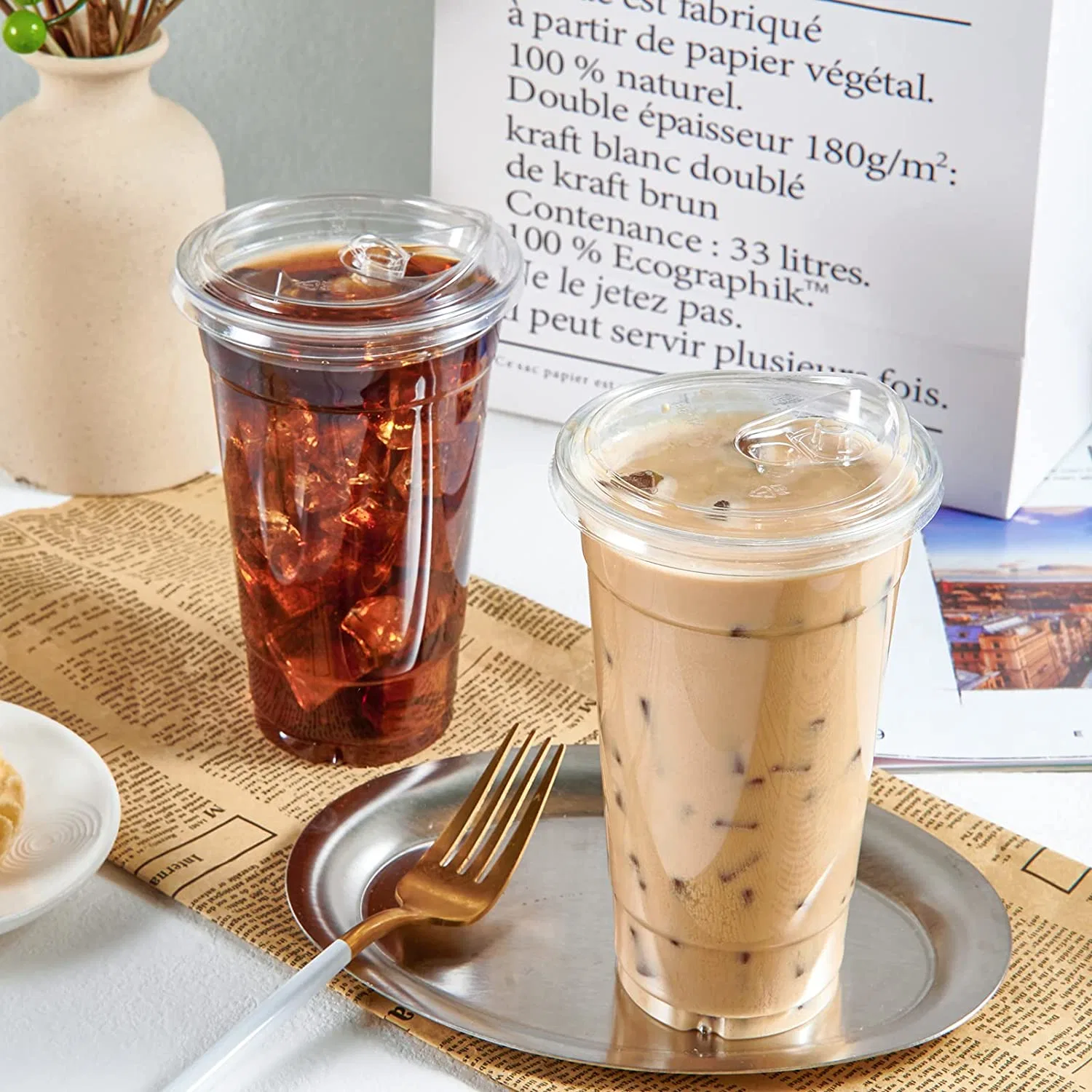 Tazas de café de plástico biodegradable con tapa para llevar vasos de plástico