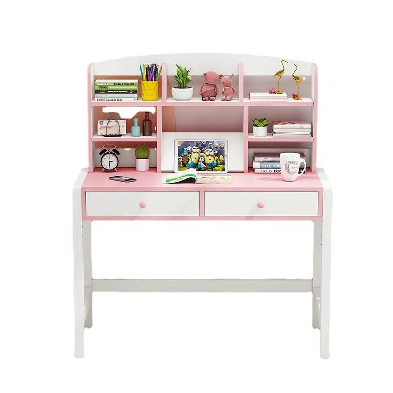 Wooden Multifunction Study Table Set with Chairs Double Shelf and Cabinets for Children