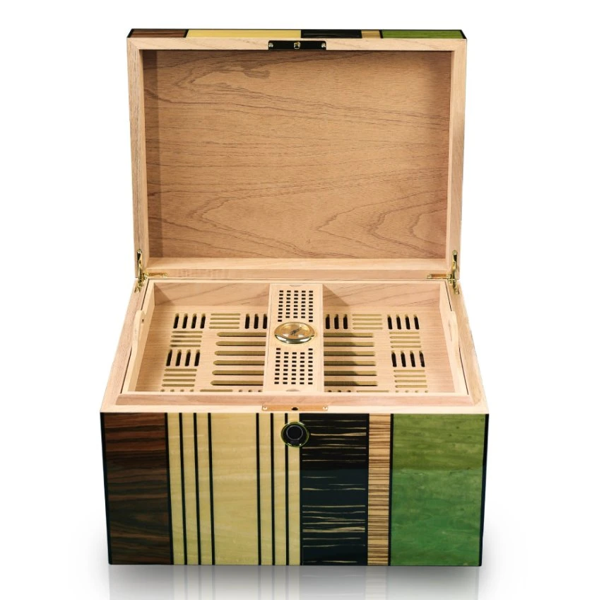 Cigar Case Cedar Wood Grain Mosaic Large Volume Fingerprint Lock Cigar Humidor Cigarette Case