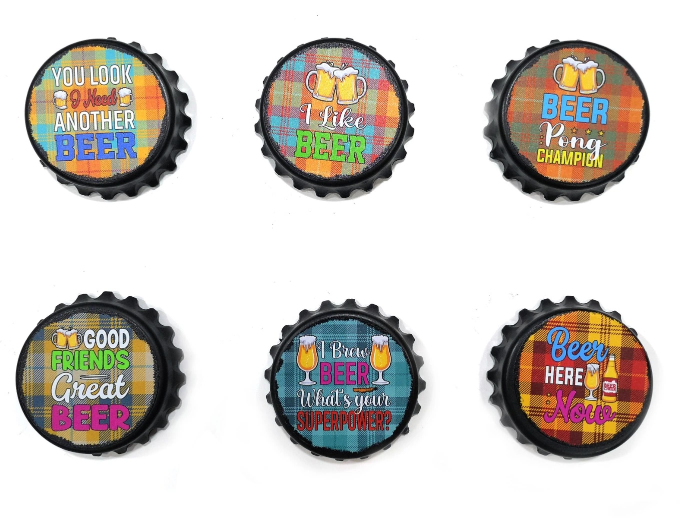 Round Beer Lid Shape Souvenir Magnetic UV Printing Bottle Opener