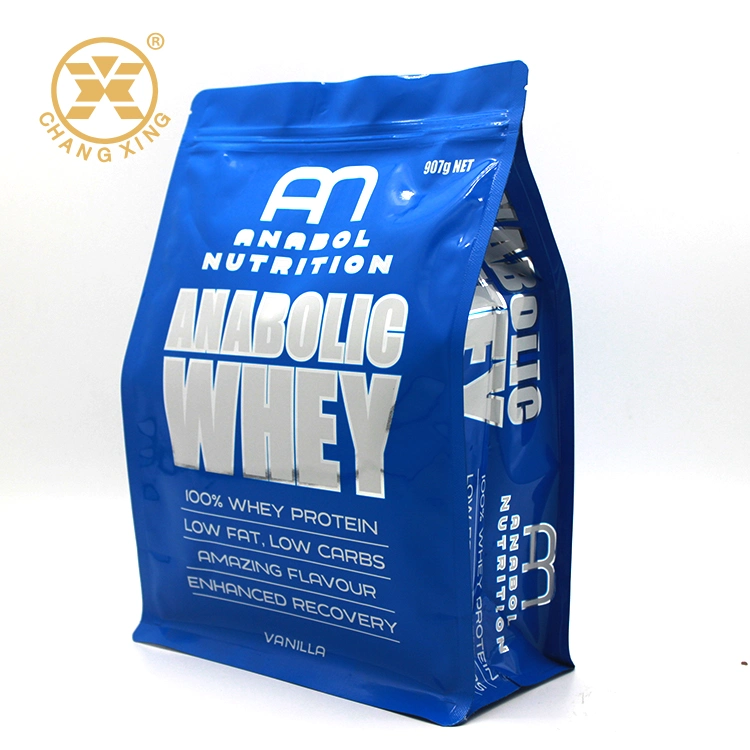 Custom Printing Side Gusset Flat Bottom Aluminum Foil Plastic Ziplock Bag Whey Protein Milk Powder Food Packaging