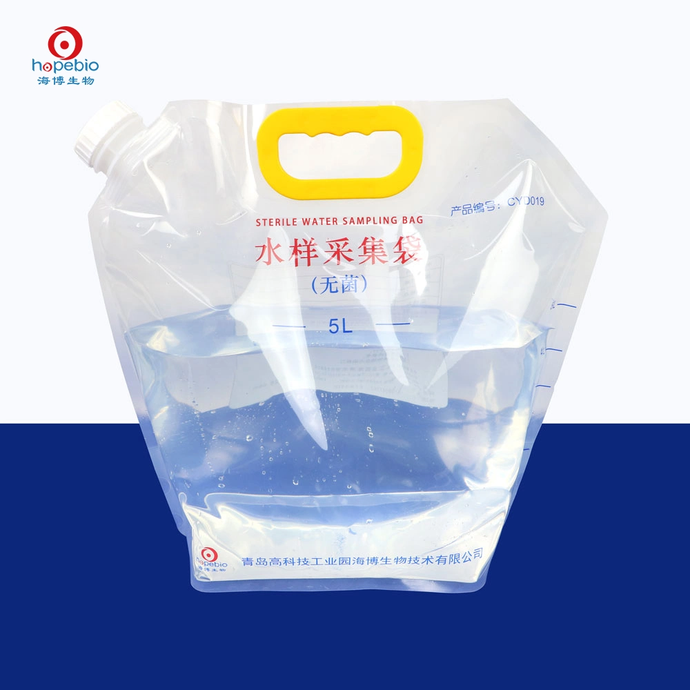 Fabricante profesional de esterilización portátil bolsa transparente descarga Stand up Pouch bolsa de muestras de agua estéril