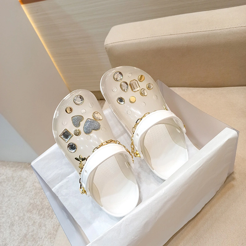 Fashion Outdoor Luxury Charms Rhinestone Women PVC Hole Sandals Clogs