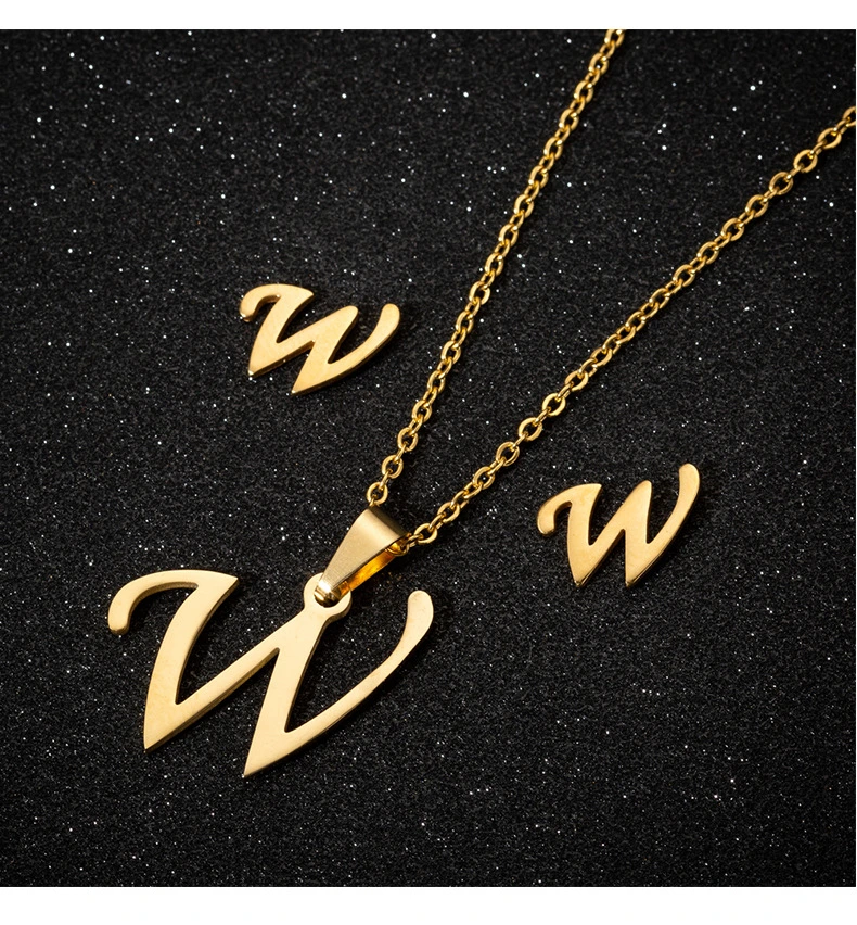 Wholesale/Supplier Fashion Women Gold Plated Stainless Steel Pendant Letter Necklace