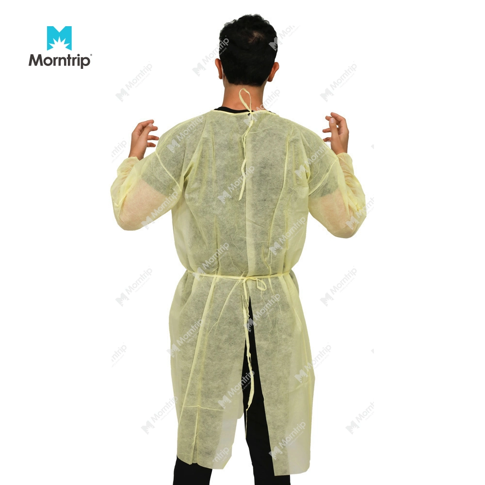 Yellow Non Woven Long Sleeves Visitor Exam Level 2 Impervious Protective Gowns Disposable Isolation Gown