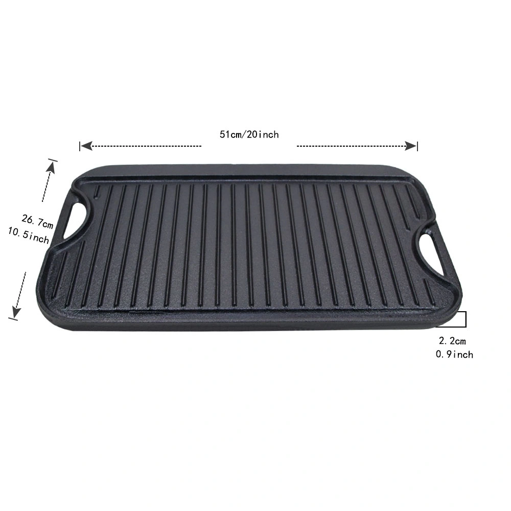 LFGB BSCI Campfire Outdoor Cookware Kitchenware Bakeware BBQ 50X27cm 20"X11" Cast Iron Steak Reversible Giddle Plate Grill Pan Baking Pan Plate Comal Griddle