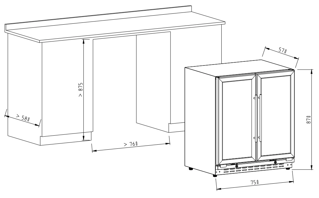 Lado a Lado, construído em 165 litros de vinho e bebidas do refrigerador de combinação