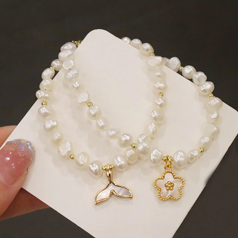 Korea Hot Selling Fashion Jewelry Simple White Natural Freshwater Pearl Bracelet