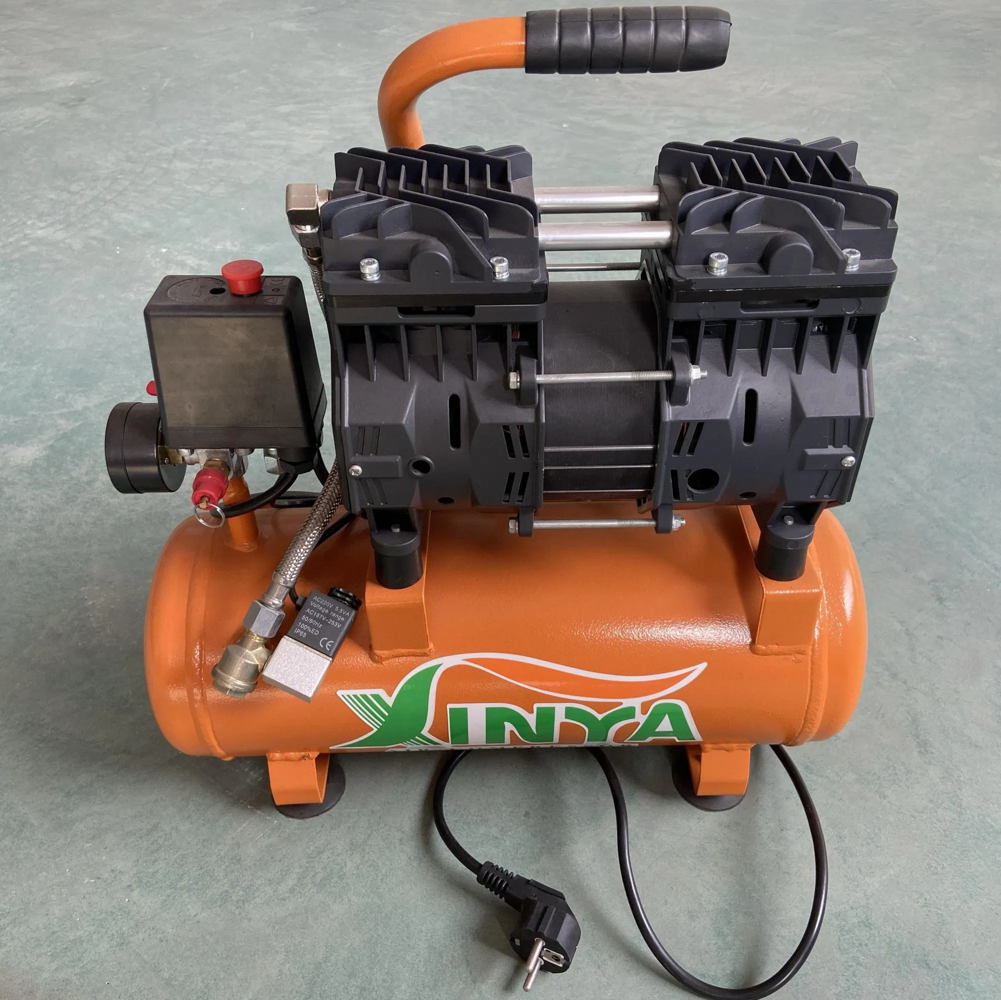 Xinya High Efficiency 220V 50Hz 60Hz 2poles 0.55kw 550W 9L Noiseless Portable Oilless Air Compressor