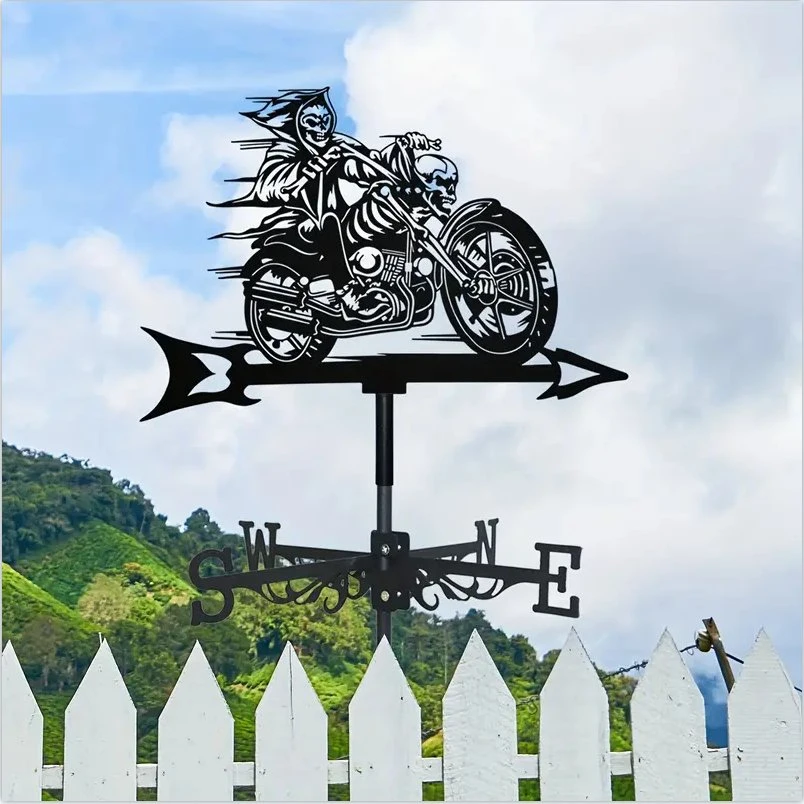 Skeleton Motorcyclist Halloween Knight Vane, Metal Skull Holiday Outdoor Decoration Yard Art Crafts, Suitable for Yard, Garden Decoration and Festival