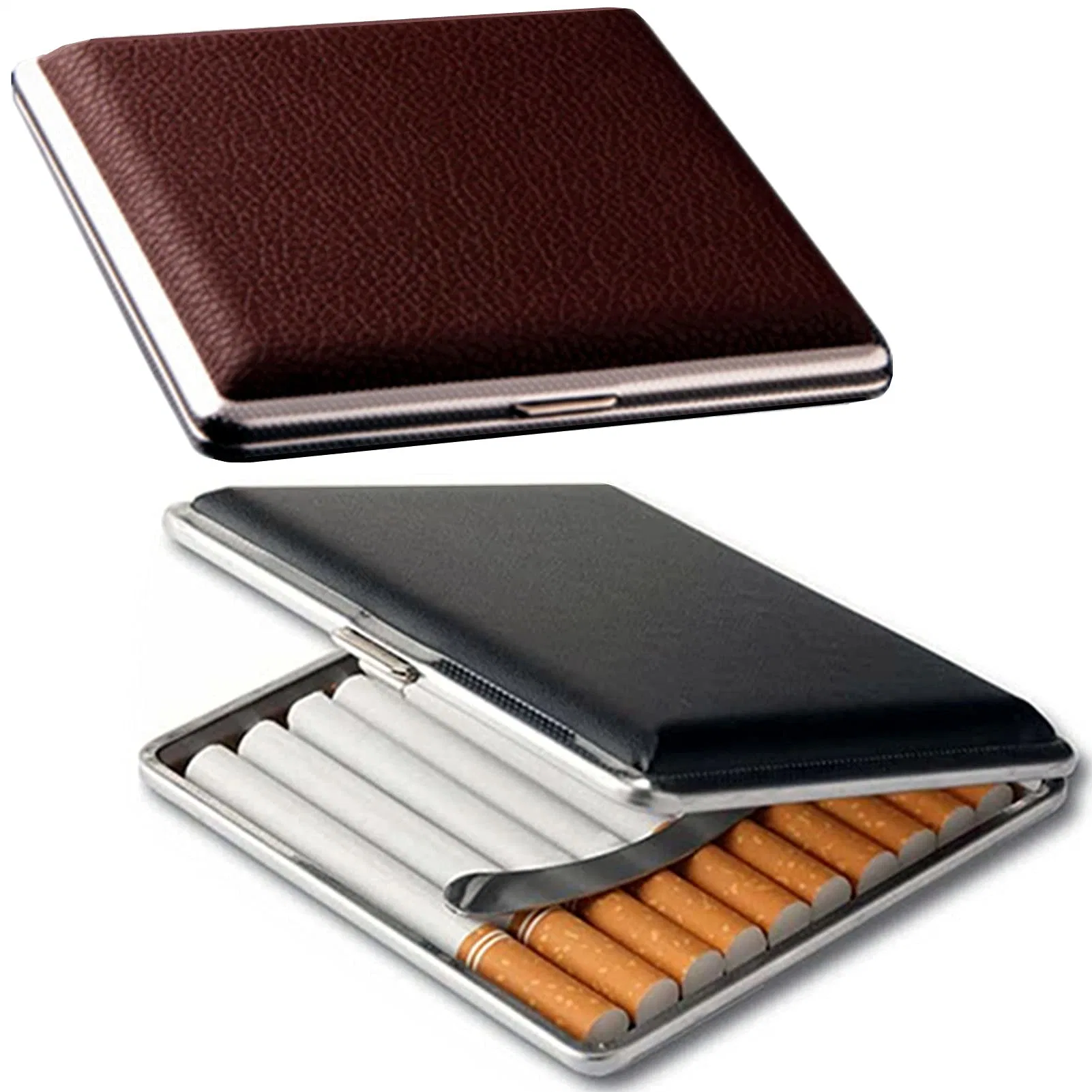Wholesale Personalized 20PCS PU Leather Card Holder Cigarette Case with Metal Clip Automatic Cigarette Case