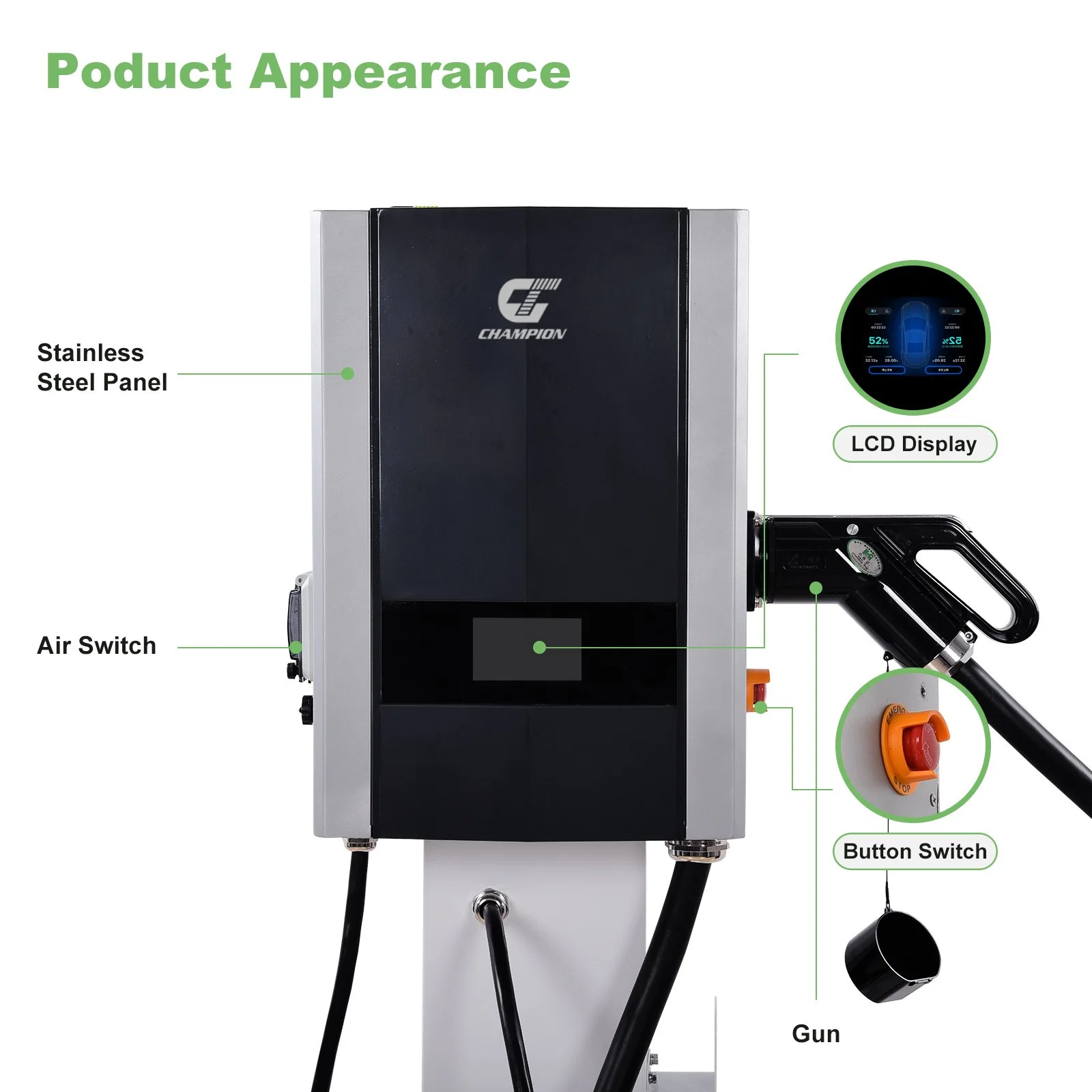 7kW/15kw/20kw/30kw Fast EV Ladegerät Wandmontierte EV Public Charger Station für Elektroauto Aufladen