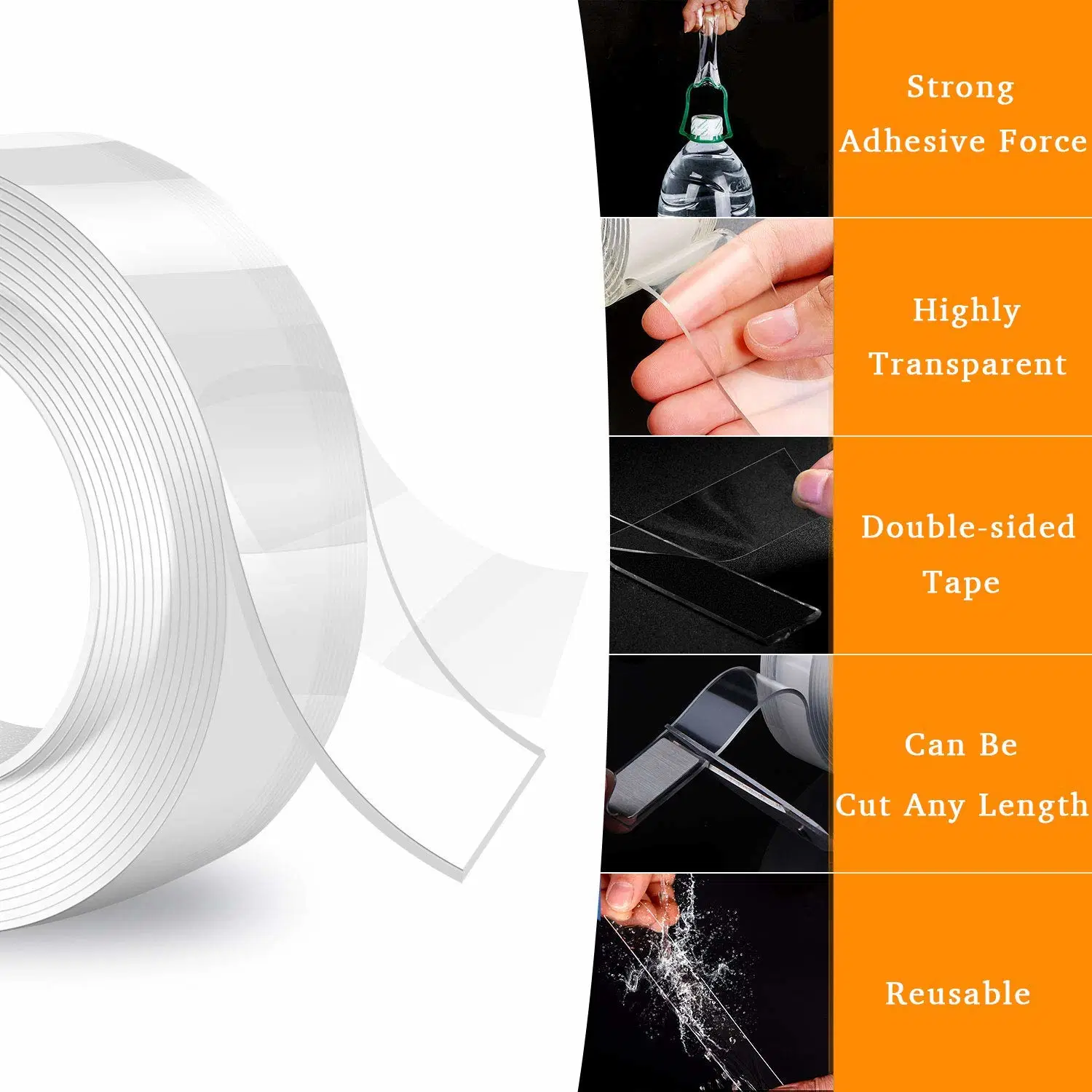Free Sample Transparent Washable Reusable 1mm 2mm Thickness Gel Sticker Double-Side Adhesive Silicone Nano Tape