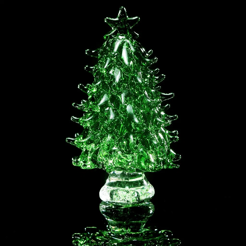 Green Crystal Glass Christmas Tree Holiday Figurine with Gift Box