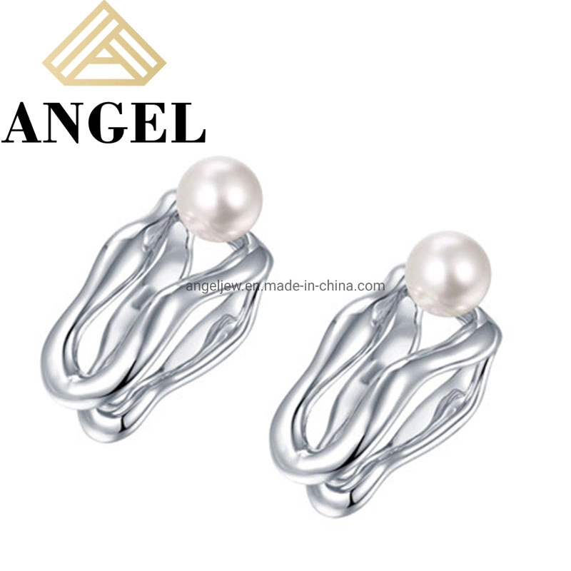 Diseño Irregular minimalista S925 Sterling Silver Pearl Earrings in Wholesale/Supplier