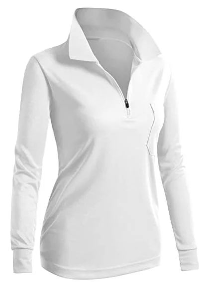 High quality/High cost performance  1/4 Zip up Neck Golf Blank Long Sleeve Women Polo Shirt with Pocket