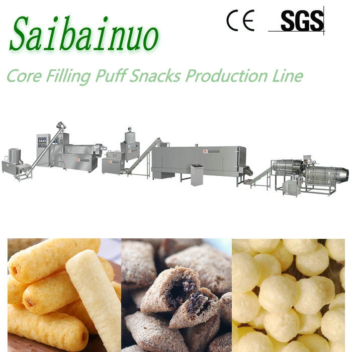 Patatas fritas de maíz Extruir de dos hojas de la planta de producción de alimentos hinchada Pillow Core Filling Snacks línea de procesamiento de alimentos Equipo de fabricación Puff Snack Fabricación de máquina