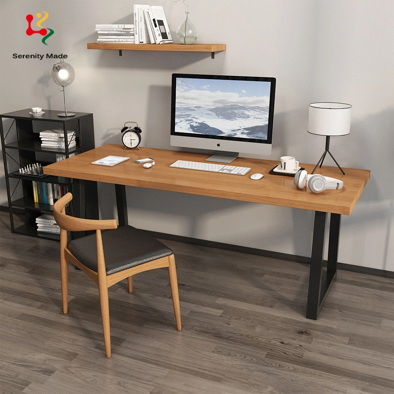 Industrial Design Home Office Furniture Rectangle Wooden Top Metal Base Computer Working Desk