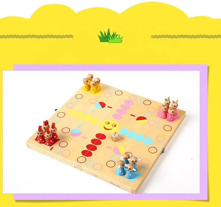 Classic Design Indoor Partyfolding Board with Ludo Chess Game Wooden Toys