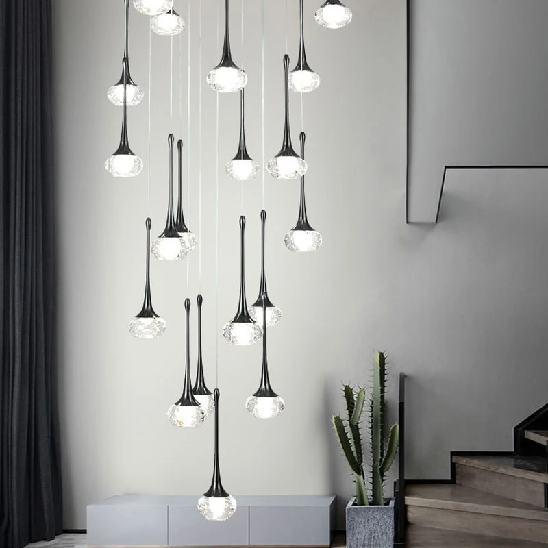 Treppenleuchter Nordic LED Kristall Wohnzimmer Lampe Esszimmer Villa Rotary Langlicht Jt