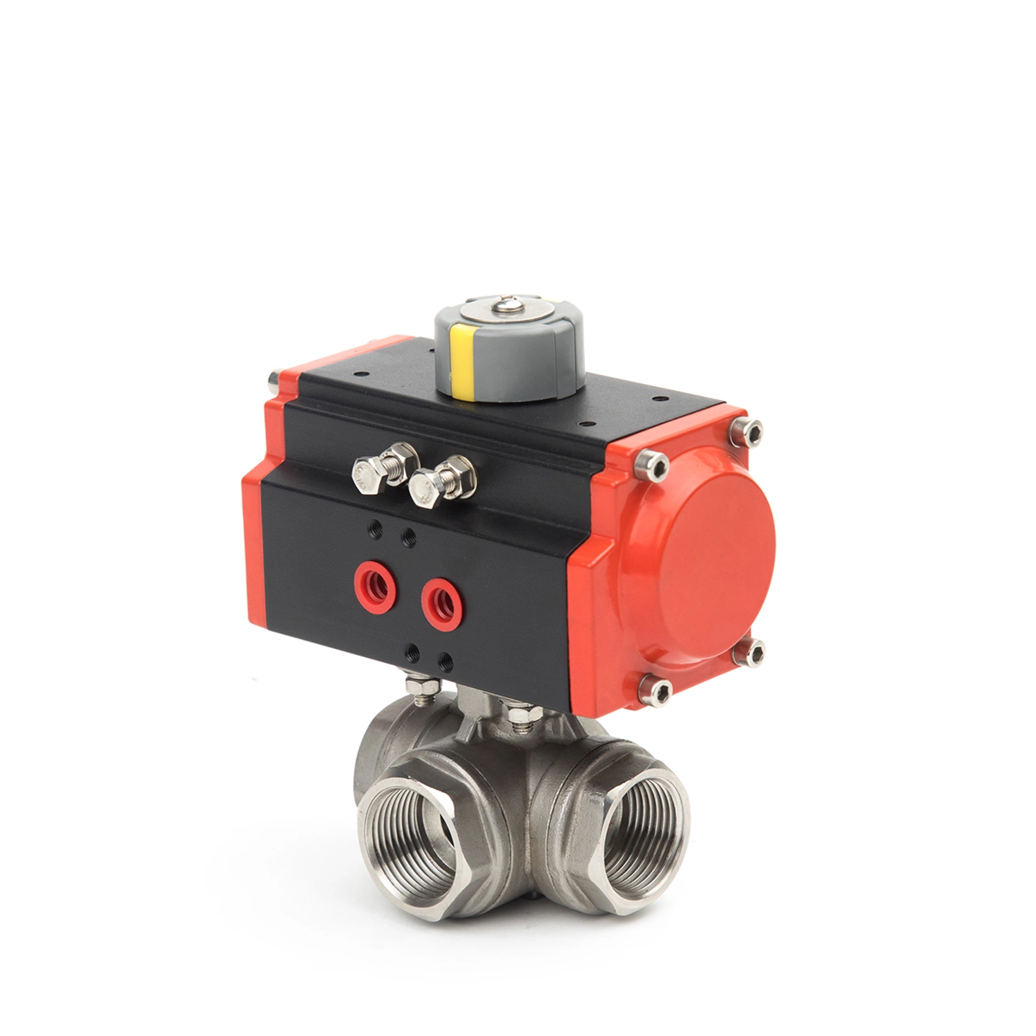 Stainless Steel Pneumatic Flange Tee/Three Way Internal Thread Ball Valve