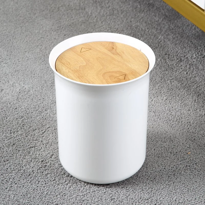 Modern Simple PP Household Office Bedroom Recycling Rubbish Paper Storage Boxs Waste Bin Plastic Trash Bin with Bamboo Cover